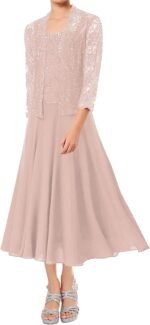 Mother of The Bride Dresses Tea Length Grandmother of The Bride Dress Beaded Wedding Guest Groom Dress Lace Jacket