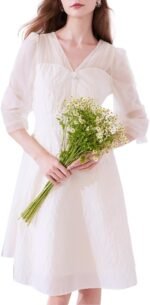 Women's Summer Dress 3/4  Casual Boho V-Neck Pleated Lace Up Wrap Flowy Midi Dress Wedding Guest Dresses