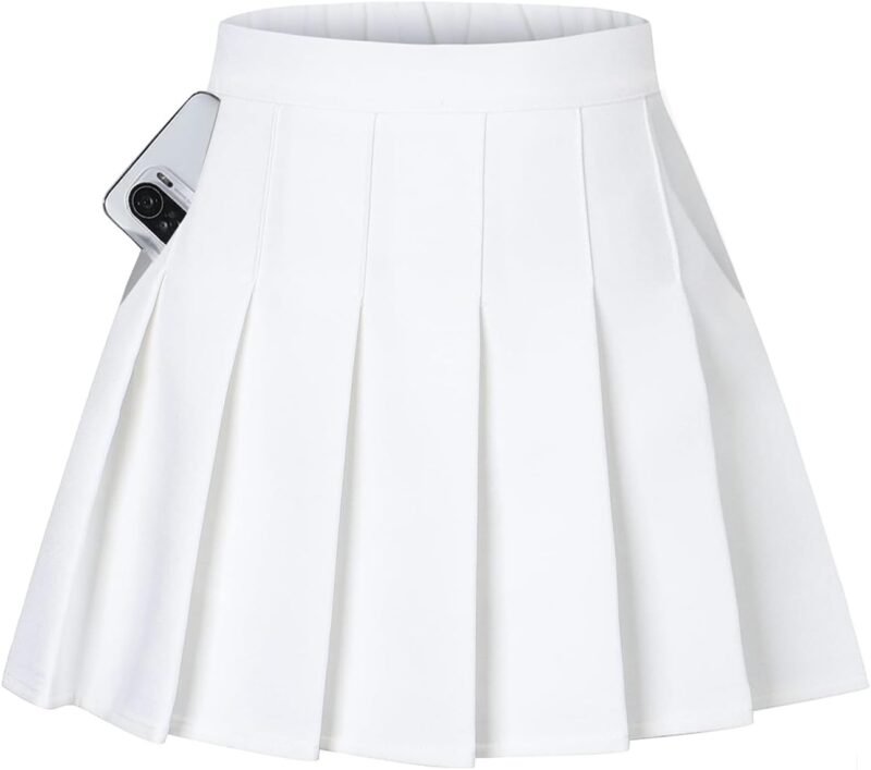Women's Pleated Mini Skirt with Comfy Casual Stretchy Band Skater Skirt, US XS - US 4XL