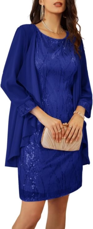 Women's Sequin Dress Wedding Guest Dresses Mother of The Bride Dresses Formal Dress Two Piece Dress Knee Length
