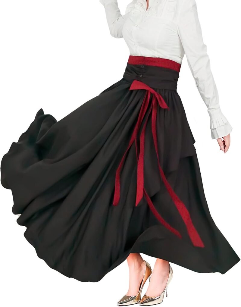 Women's Victorian Vintage Skirt Renaissance Medieval Pirate Peasant Maxi Elastic High Waist Skirts - Image 2