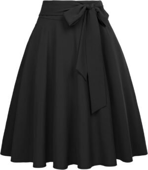 Women's High Waist A-Line Pockets Skirt Skater Flared Midi Skirt Vinage Skirt