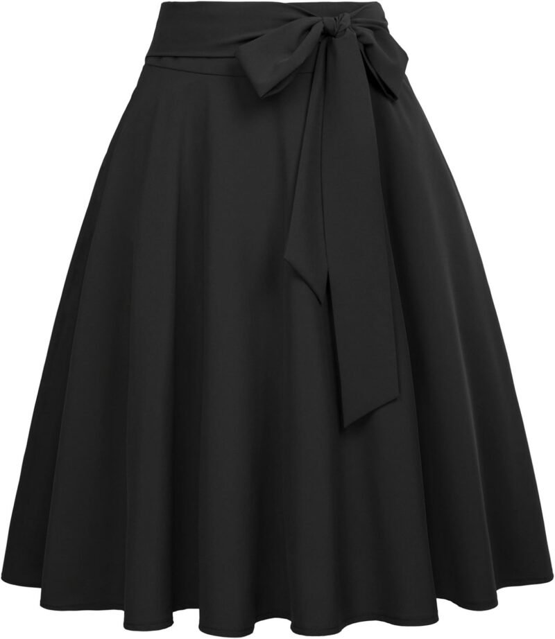 Women's High Waist A-Line Pockets Skirt Skater Flared Midi Skirt Vinage Skirt
