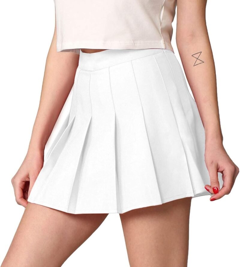 Women's' Girls' High Waist Mini Plaid School Uniform Pleated Skater Tennis Skirt with Lining Shorts - Image 2