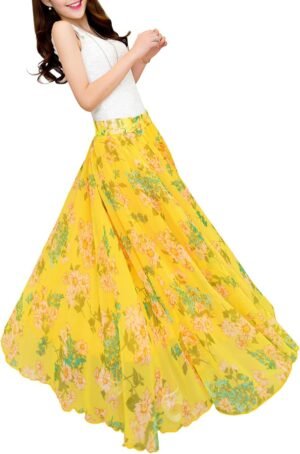 Women Full/Ankle Length Blending Maxi Chiffon Long Skirt Beach Skirt