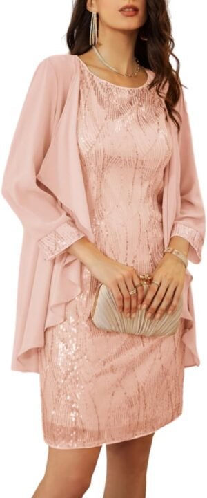 Women's Sequin Dress Wedding Guest Dresses Mother of The Bride Dresses Formal Dress Two Piece Dress Knee Length
