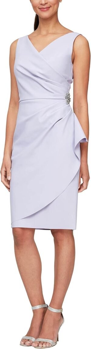Women's  Short Ruched Dress with Ruffle(Petite and Regular)