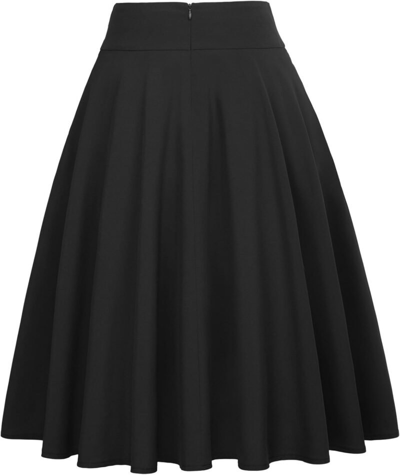 Women's High Waist A-Line Pockets Skirt Skater Flared Midi Skirt Vinage Skirt - Image 2