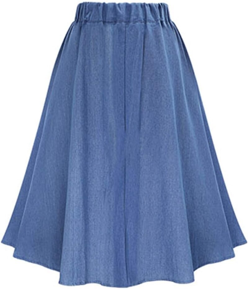 Women's Stretchy High Waist 5-Buttons Front A-Line Flowy Midi Skirts - Image 2