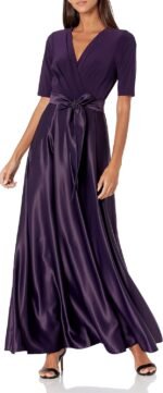 Women's Satin Ballgown Dress with Pockets (Petite and Regular Sizes)