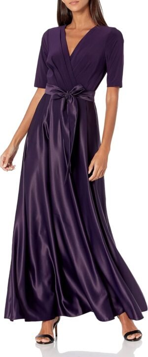 Women's Satin Ballgown Dress with Pockets (Petite and Regular Sizes)
