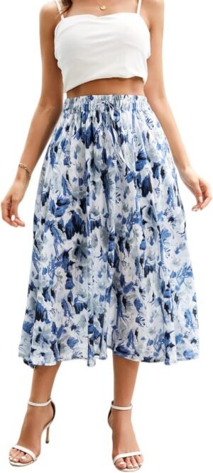 Maxi Skirts for Women with Pockets Long Midi Length Flowy Skirt for Summer