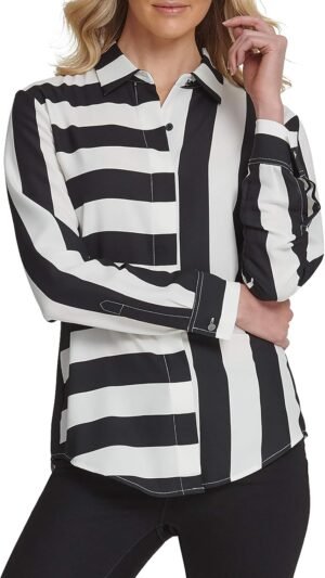 SPORTSWEAR Women's  Collared Long Sleeve Business Casual, Loose Woven Blouse