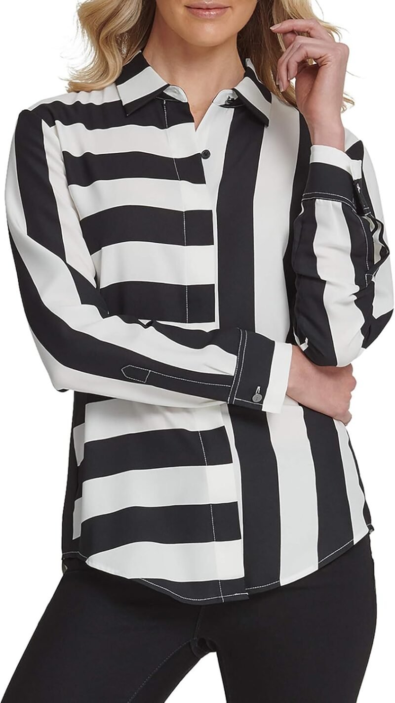 SPORTSWEAR Women's  Collared Long Sleeve Business Casual, Loose Woven Blouse