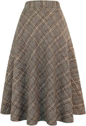Women's Plaid Wool Skirts Elastic Waist A-Line Pleated Tartan Long Skirts