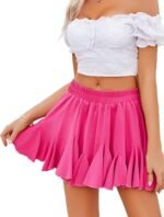 Women's Pleated Skater Skirt Basic Casual High Waisted Ruffles Flared Mini Lingerie Skirts