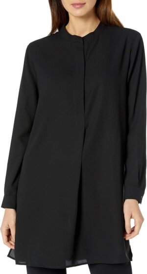 Women's Pop-Over Blouse with Covered Placket and Side Slits