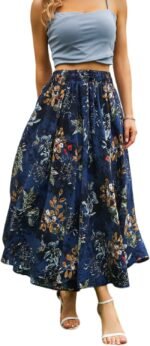 Maxi Skirts for Women with Pockets Long Midi Length Flowy Skirt for Summer