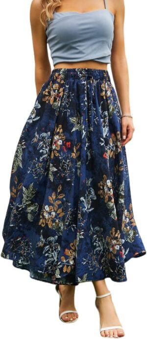 Maxi Skirts for Women with Pockets Long Midi Length Flowy Skirt for Summer