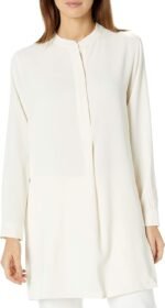 Women's Pop-Over Blouse with Covered Placket and Side Slits