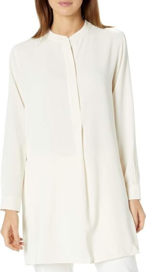 Women's Pop-Over Blouse with Covered Placket and Side Slits