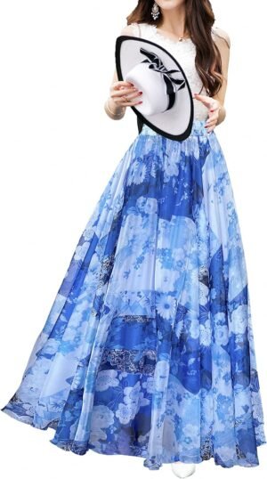 Women Full/Ankle Length Blending Maxi Chiffon Long Skirt Beach Skirt