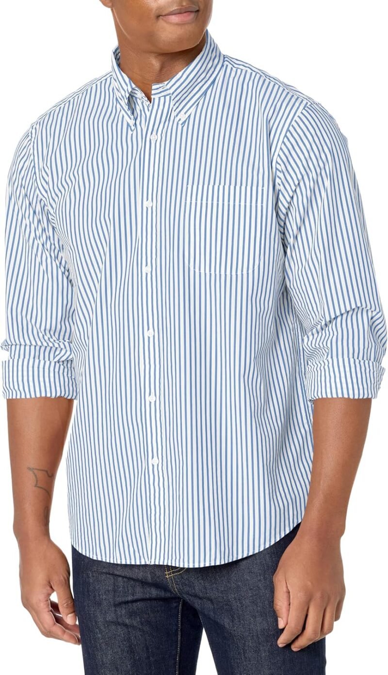 Men's  Poplin Long Sleeve Stripe Sport Shirt
